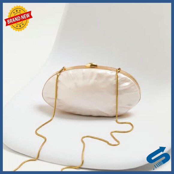 Pearl Shell Evening Clutch Bag Gold Frame Purse Formal Wedding Party